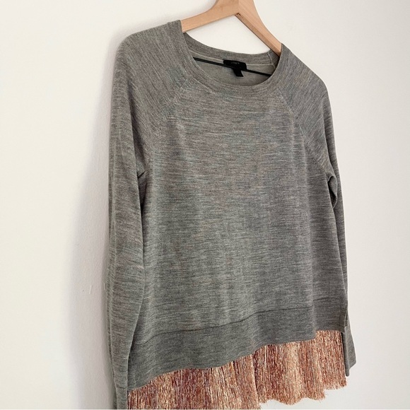 J. Crew Merino Wool Rose Gold Lame Hem‎ Sweater Grey Women’s Size XS - Picture 5 of 12